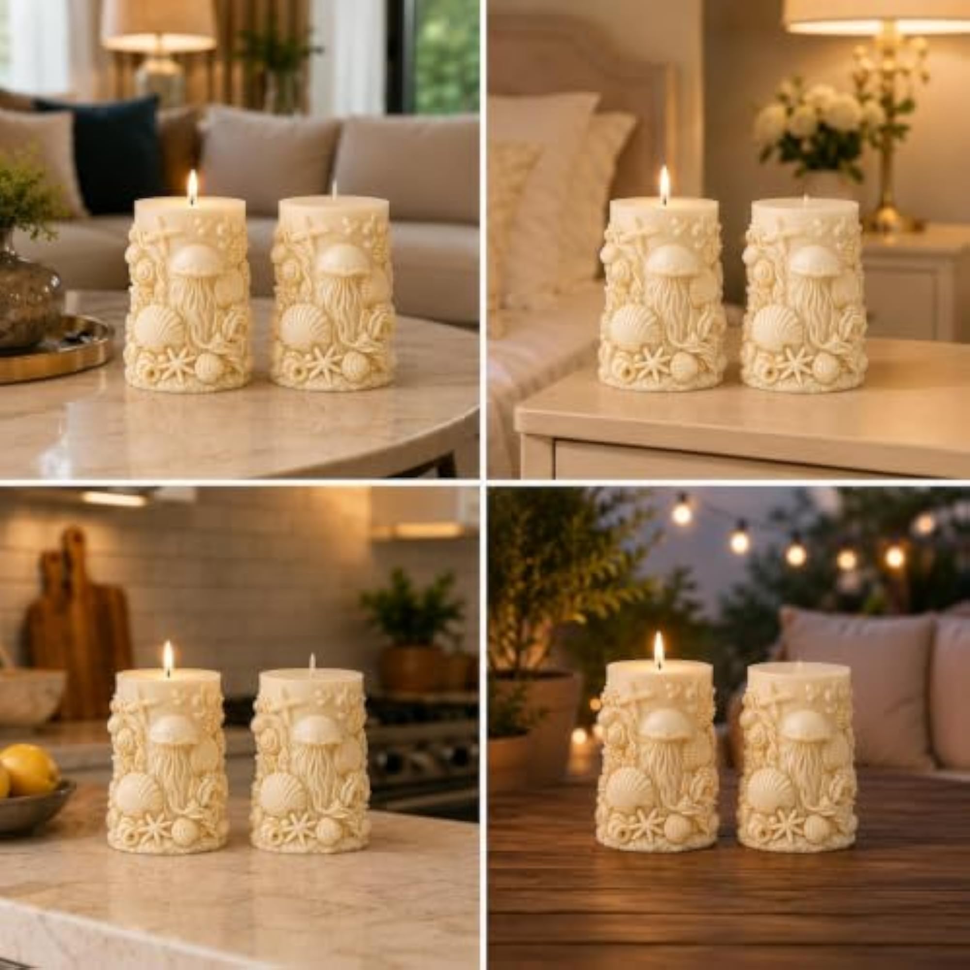 Sea Shell Elegance Ivory Sculpted Pillar Candle
